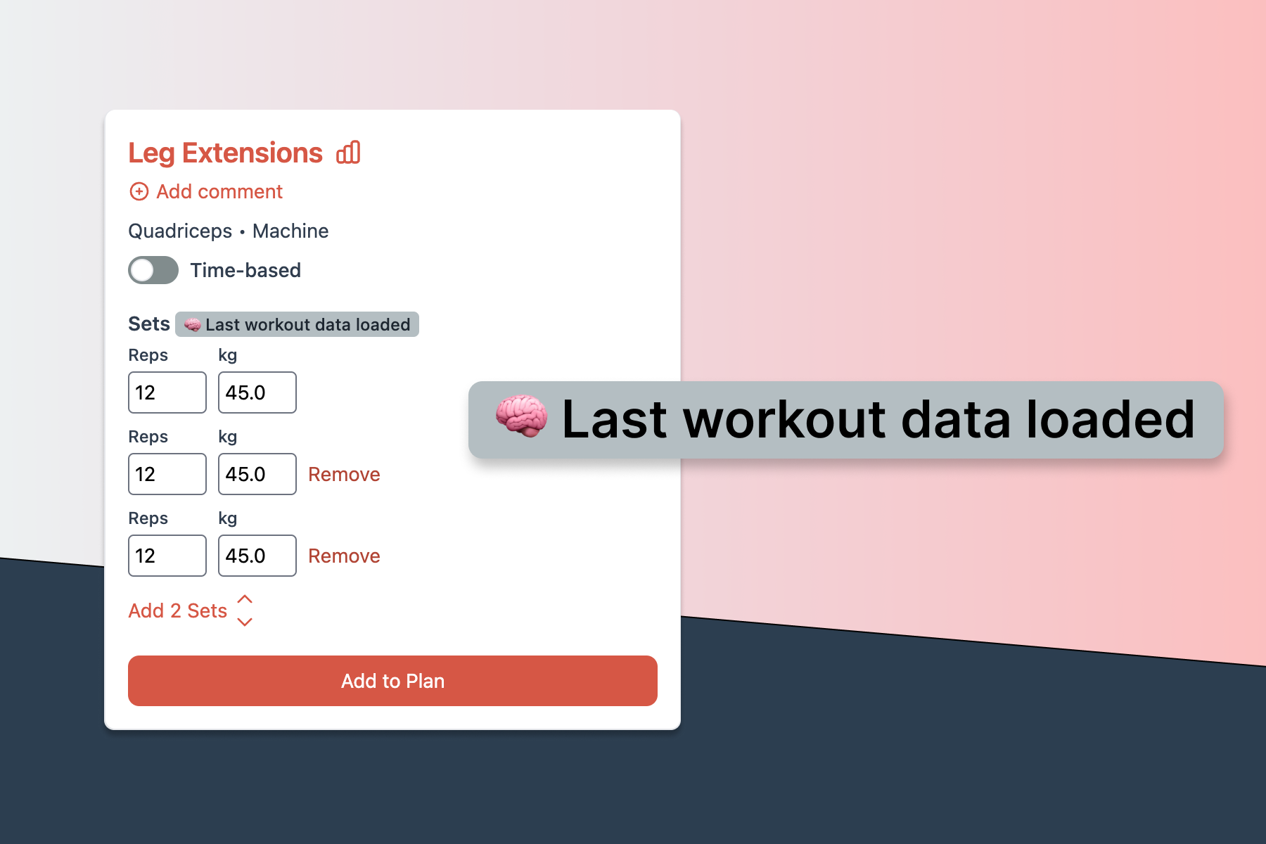 App screen showing fast workout creation