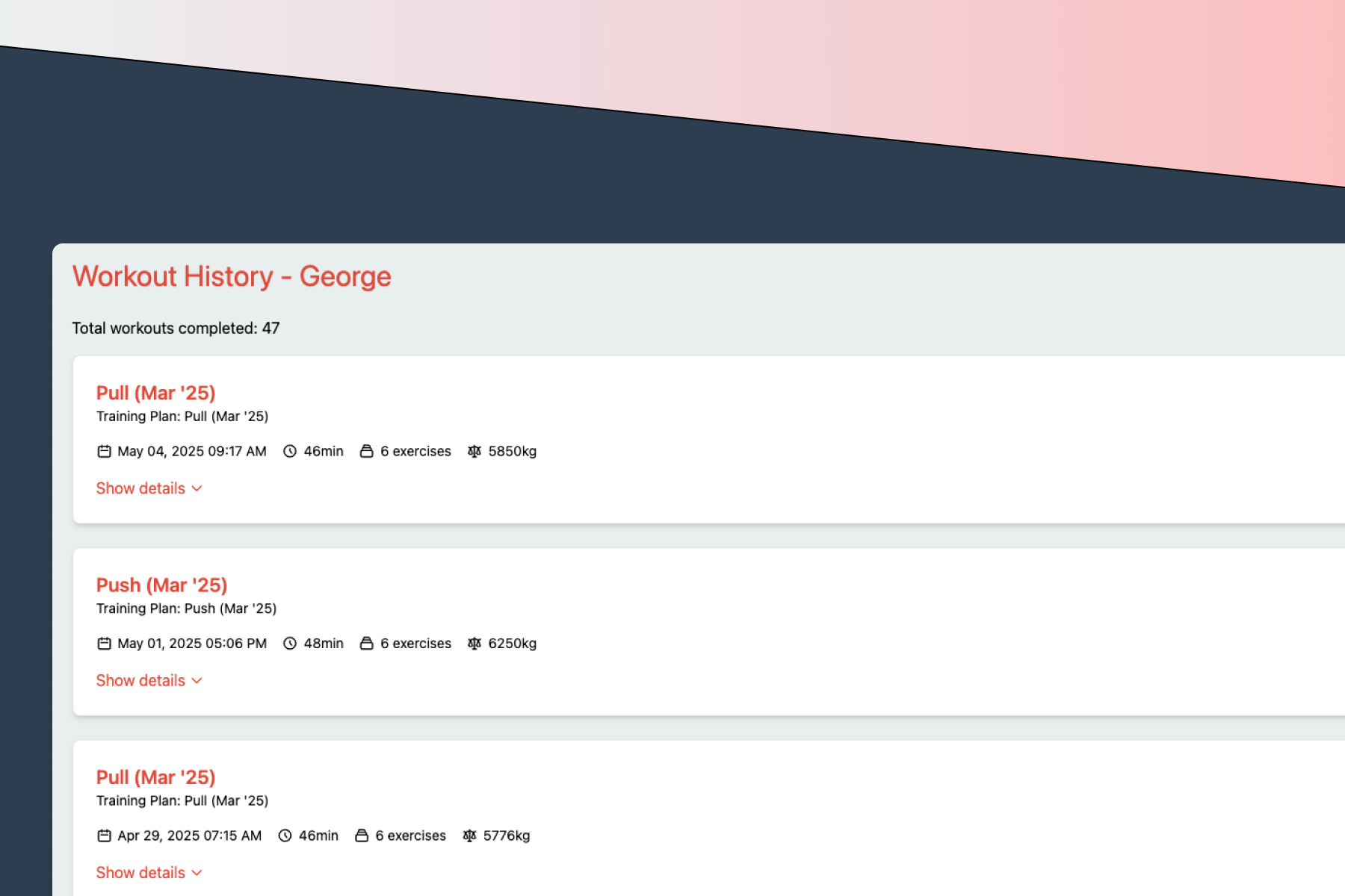 Clean app dashboard view